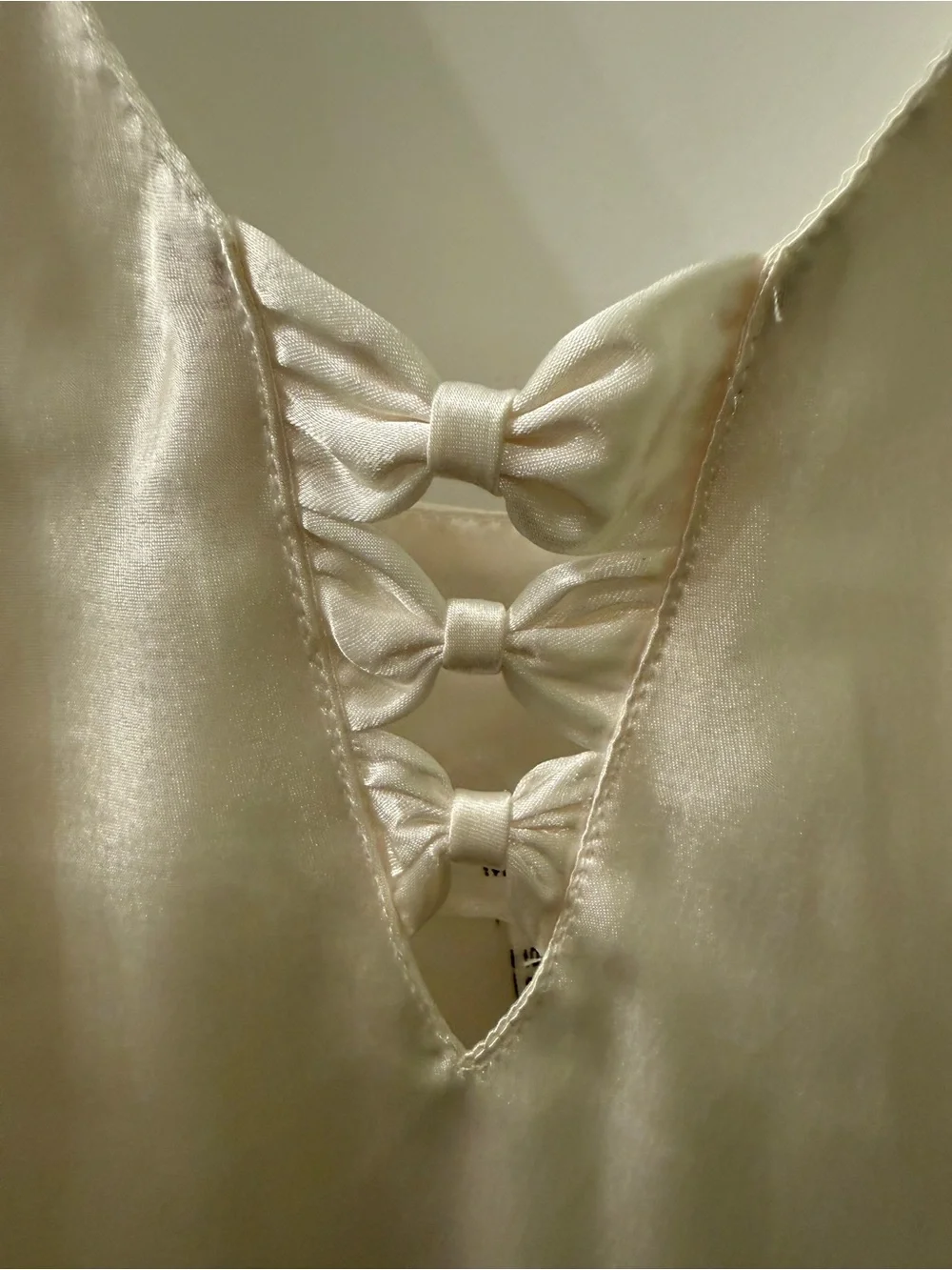 Vintage Silk-Feel Ivory Slip Dress with Lace-Up Detail